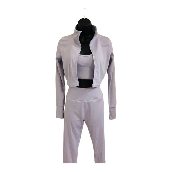 Pants - 3piece periwinkle crop jacket racerback sports bra leggings‎ active set size S